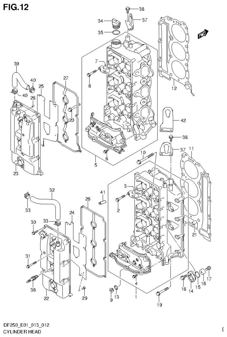 Suzuki DF200T, DF200Z, DF225T, DF225Z, DF250T, DF250Z CYLINDER HEAD (DF250Z E40) parts diagram